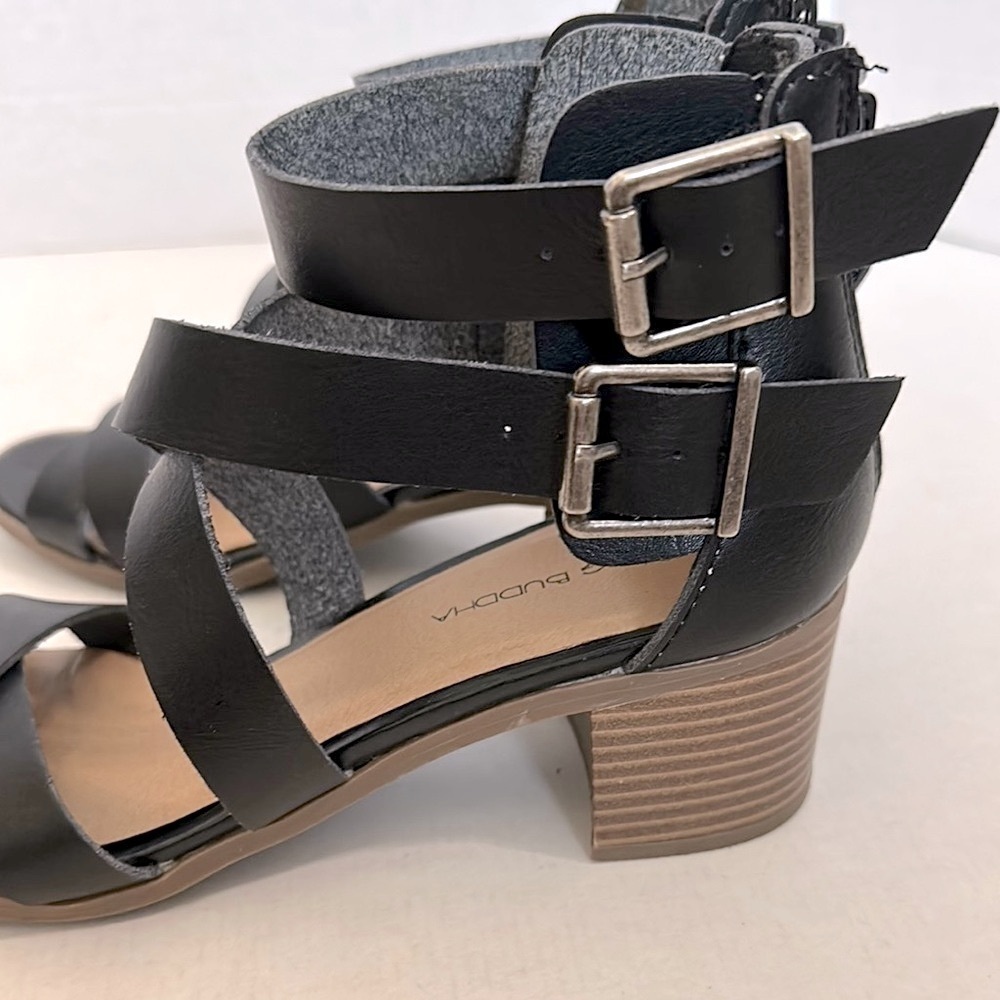 BIG BUDDHA Black Vegan Leather Block Heel Strappy Sandals 7 Black - Picture 5 of 13